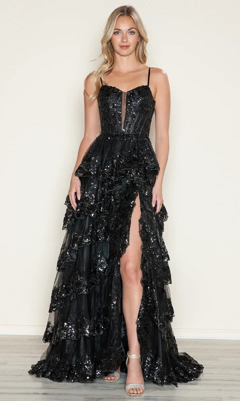 Easy Comfort Style Poly USA 9606 - Sequin Lace Spaghetti Straps Prom Dress