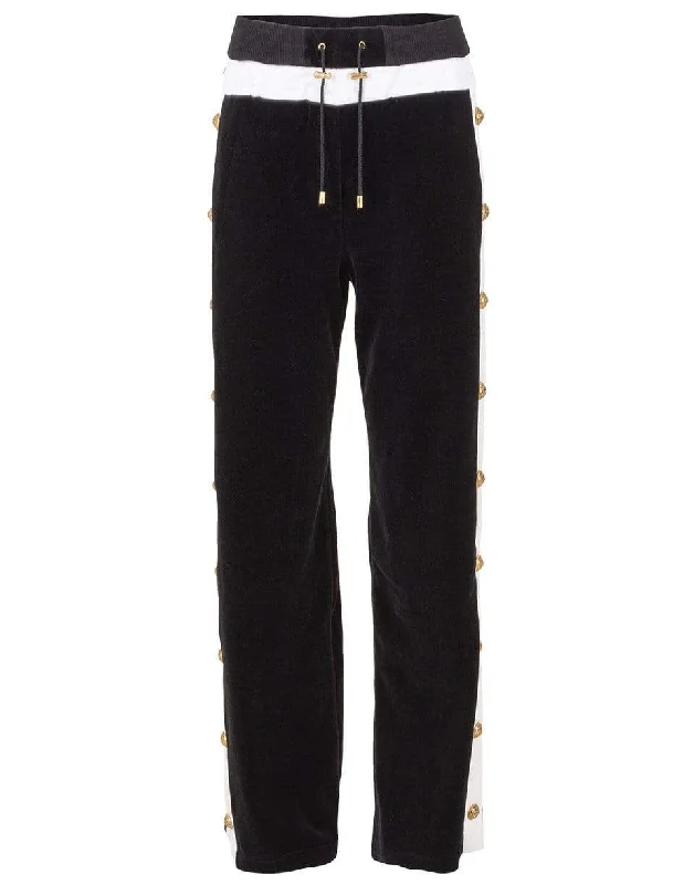 Fashion Comfort Snap Button Satin Trim Velvet Sweatpant