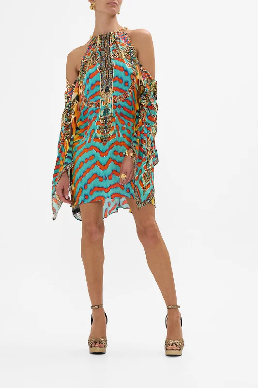 Smart Casuals FLARED SLEEVE COLD SHOULDER SHORT KAFTAN DESERT VISIONS