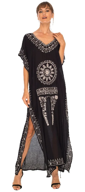 Relaxed Chic SHU-SHI Women's Long Kaftan Beach Dress - Ethnic Mandala Print Maxi Cover-Up
