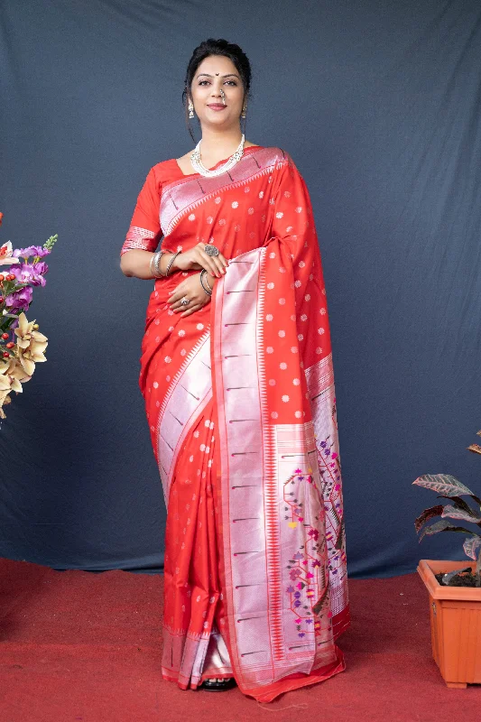 Stylish Ease Women's Red Woven Soft Paithani Silk Saree With Blouse (Saree Blouse Without stitch) - Aastha Fashion Stylish Ease Women's Red Woven Soft Paithani Silk Saree With Blouse (Saree Blouse Without stitch) - Aastha Fashion