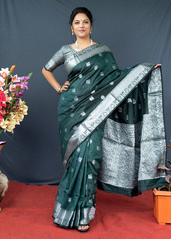 Trendy Looks Women's Bottle Green Woven Soft Banarasi Silk Saree With Blouse (Saree Blouse Without stitch) - Aastha Fashion Trendy Looks Women's Bottle Green Woven Soft Banarasi Silk Saree With Blouse (Saree Blouse Without stitch) - Aastha Fashion