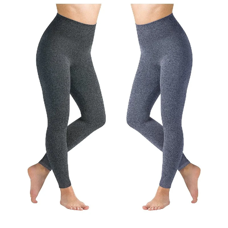 Sporty Comfort Womens High Waisted Fleece Lined Leggings 2Pack Plus Sizes Ultra Soft Marled