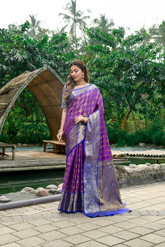 Trendy Casuals Women's Purple Woven Kanchipuram Silk Saree With Blouse (Saree Blouse Without stitch) - Aastha Fashion Trendy Casuals Women's Purple Woven Kanchipuram Silk Saree With Blouse (Saree Blouse Without stitch) - Aastha Fashion