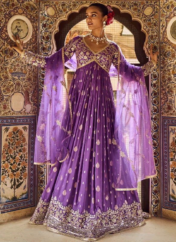 Effortless Wear Purple Embroidered Brocade Anarkali