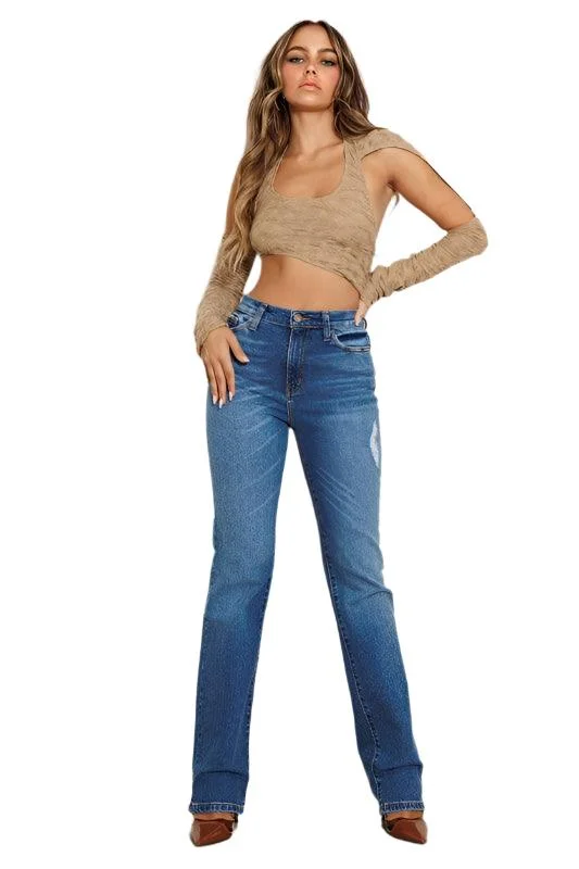 Comfortable Dresses High Rise Subtle Distressed Straight Jeans