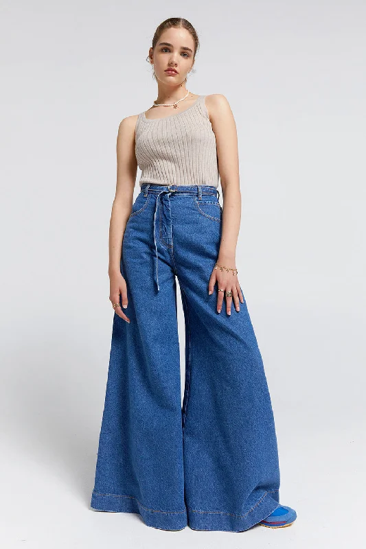 Relaxed Dresses Duster Flared Jeans Washed Denim