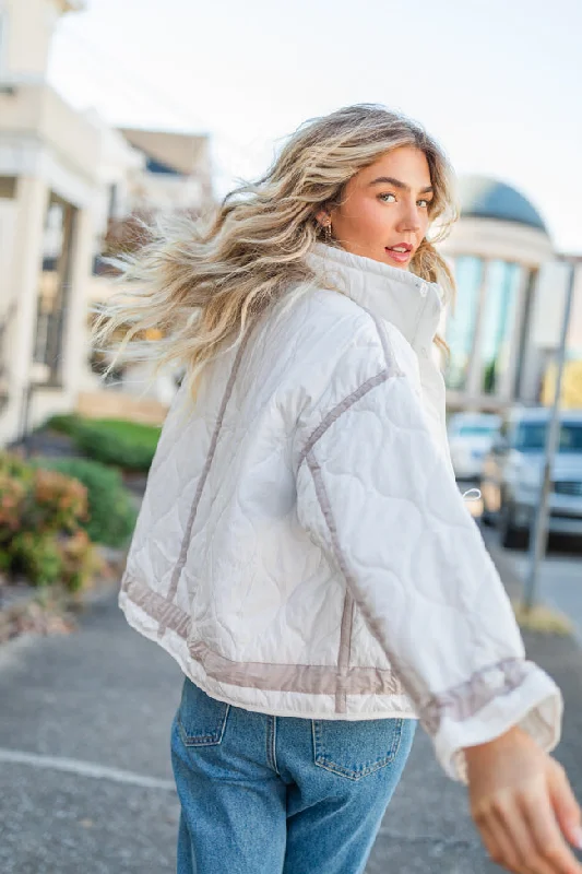 Modern Chic Next Up White Contrast Trim Puffer Jacket SALE