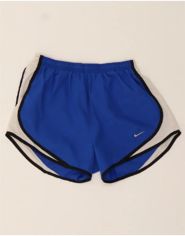 Soft Touch NIKE Womens Dri Fit Sport Shorts UK 8 Small Blue Colourblock