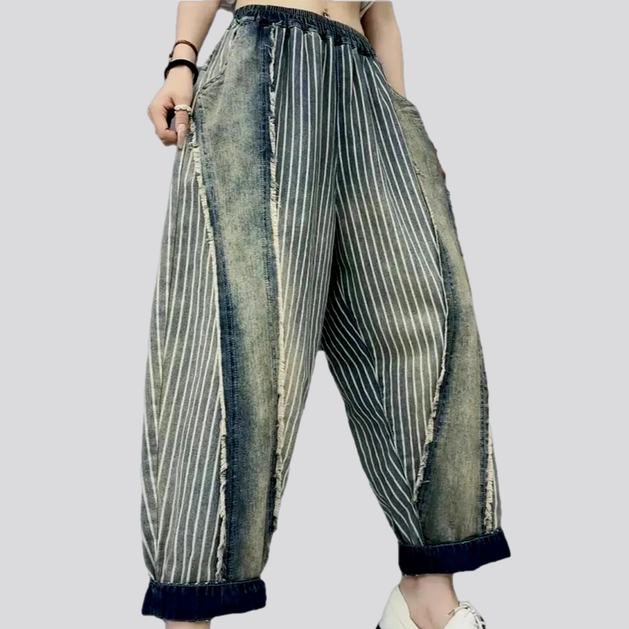 Cozy Fitting Cuffed distressed mid-rise women's jeans joggers