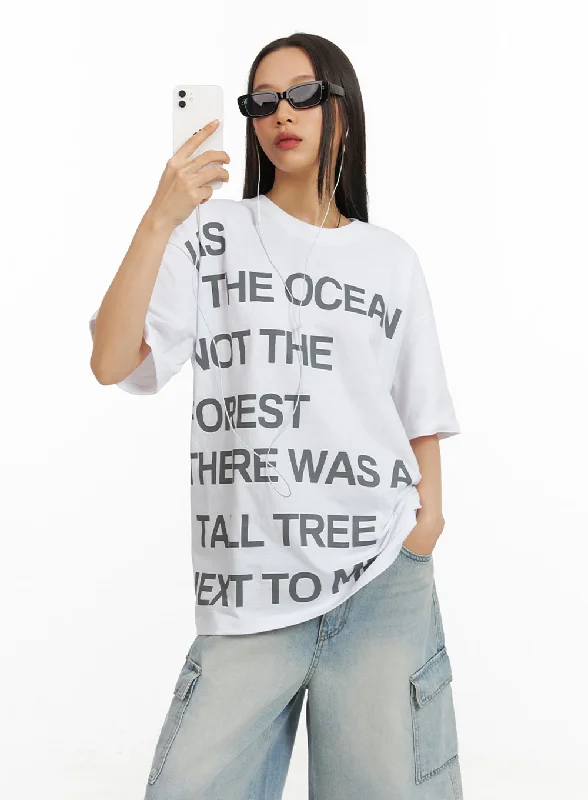 Elegant Fit Lettering Oversized T-Shirt IA417