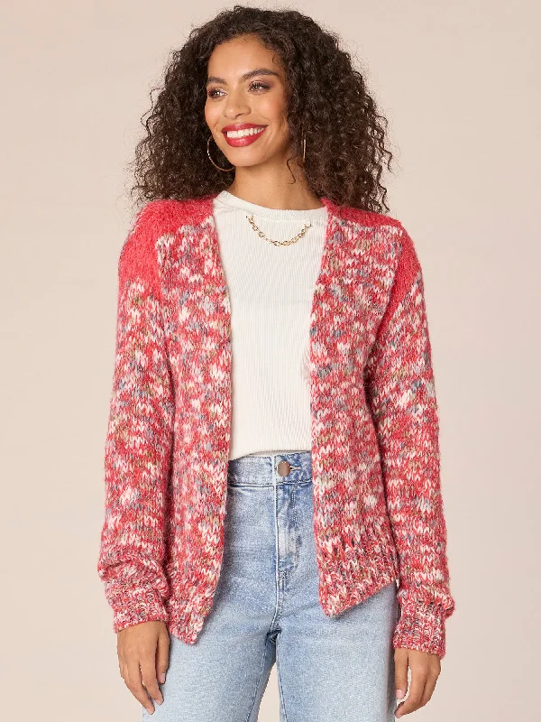 Trendy Looks Long Sleeve Open Front Sweater Cardigan with Metallic Yarn