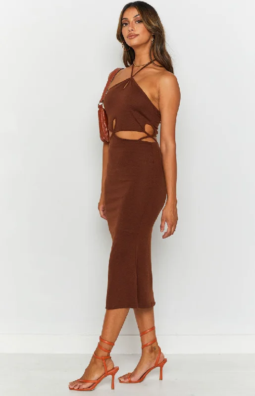 Smart Comfort Wear Quanah Cut Out Midi Dress Brown