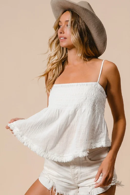 Light Fit BiBi Fringed Hem Smocked Cami