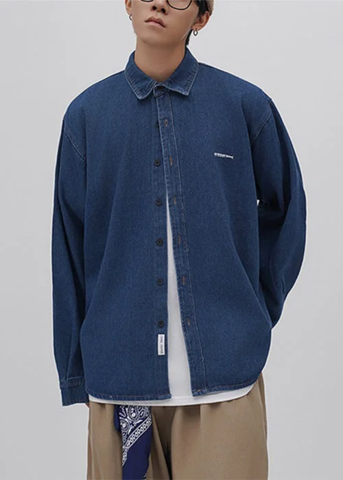 Smart Comfort Wear Loose Blue Peter Pan Collar Button Oversized Denim Men's Shirts Spring Smart Comfort Wear Loose Blue Peter Pan Collar Button Oversized Denim Men's Shirts Spring