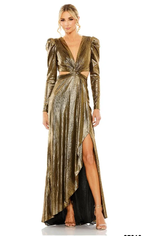 Soft Fabrics Mac Duggal 27060 - Metallic Cutout V-neck Evening Gown