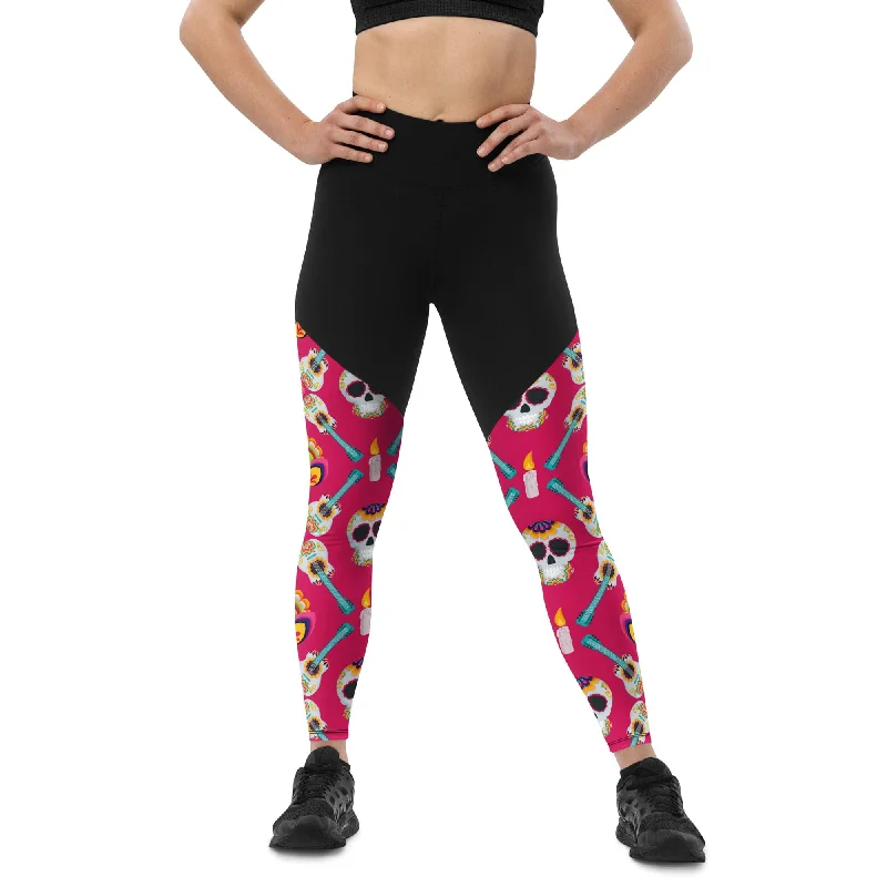 Breezy Style Pink Mexican Skull Sports Leggings
