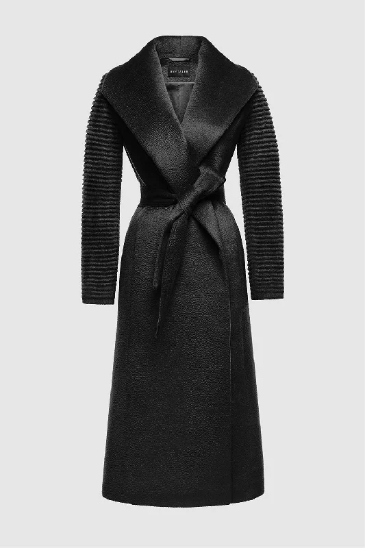 Stylish Jackets Suri Alpaca Long Shawl Collar Wrap Coat with Ribbed Sleeves