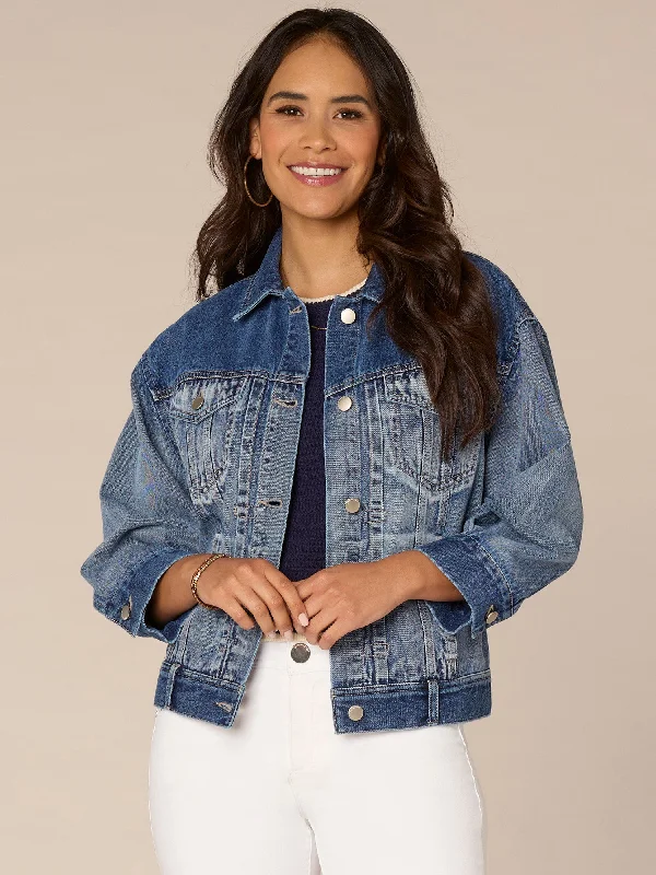 Comfy Pants Long Barrel Sleeve Button Front Western Angle Pocket Denim Jacket