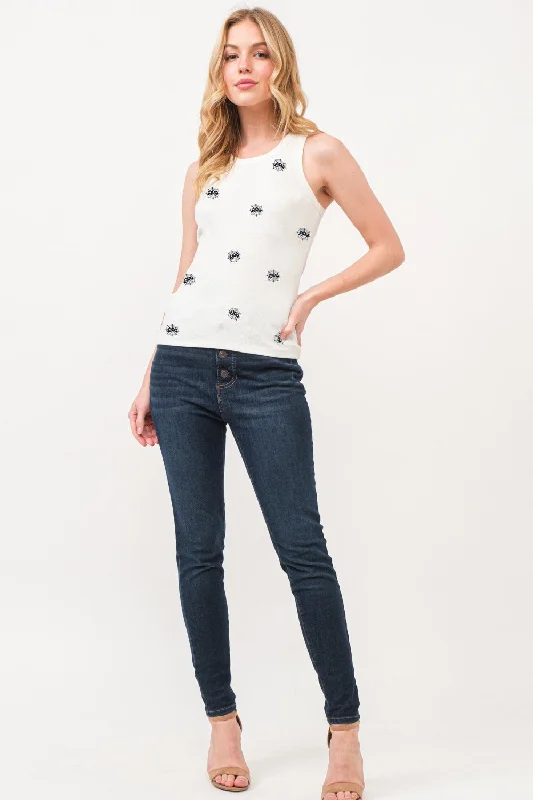 Cozy Apparel And The Why BOO Spider Web Embroidered Ribbed Tank