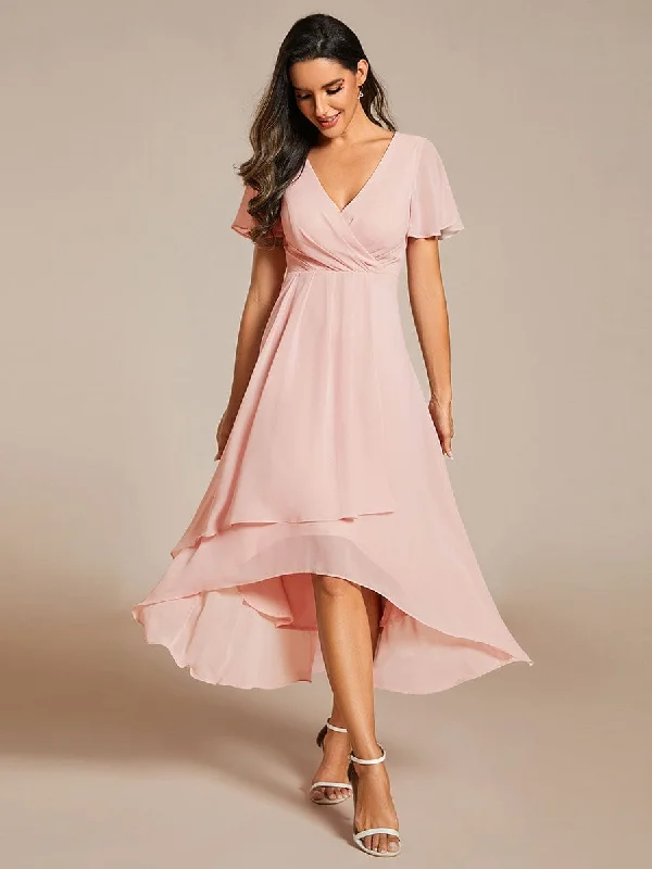 Stylish Jackets Lana | Pleated Chiffon Ruffles Sleeve Midi Bridesmaid Dress