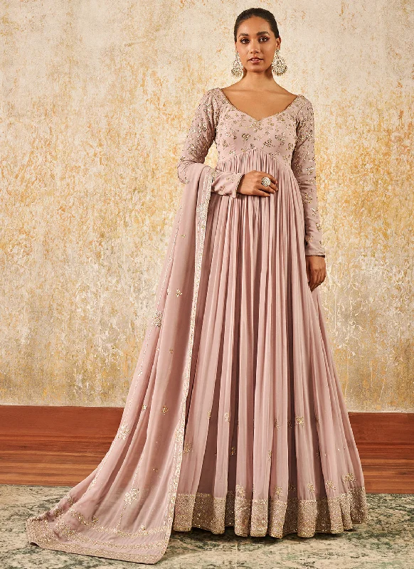 Classic Comfort Mauve Embroidered Georgette Anarkali