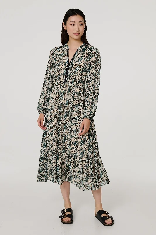 Everyday Outfits Paisley Velvet Stud Trim Midi Dress