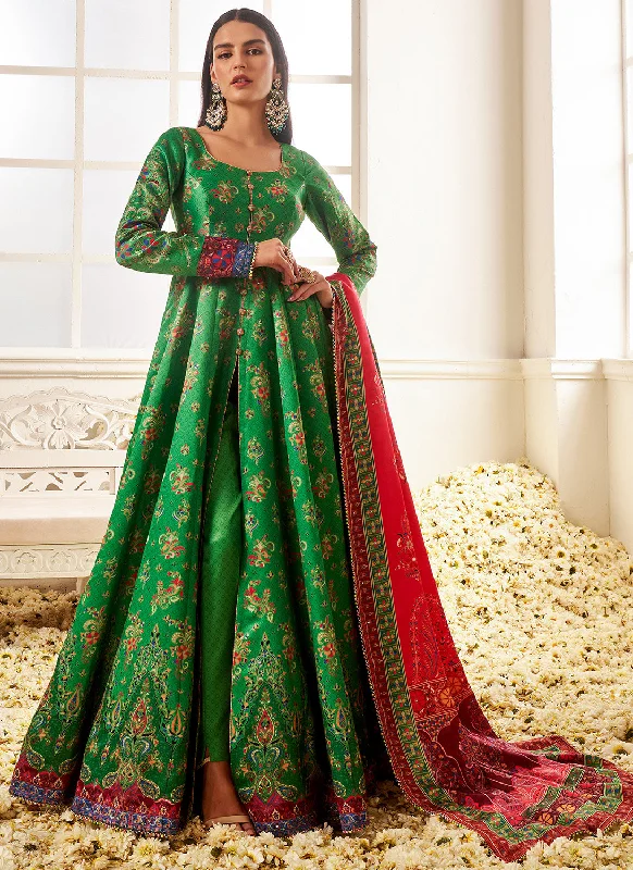 Urban Comfort Red and Green Floral Printed Pant Style Anarkali