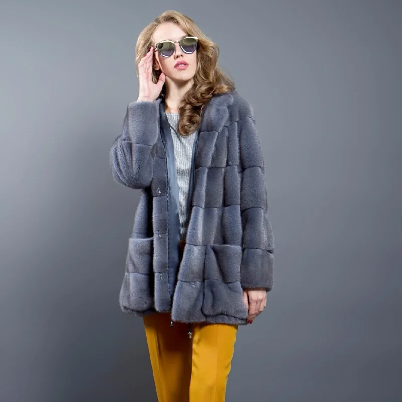 Soft Knitwear Mink fur Parka with Hood
