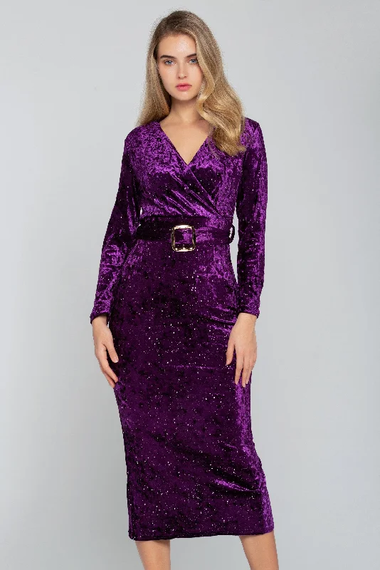 Effortless Elegance Amethyst Purple Midi Dress with Belt