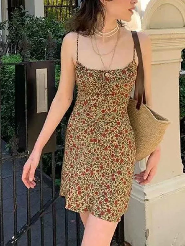 Relaxed Fashion Vintage Floral Slip Mini Dress