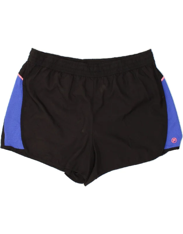 Relaxed Fit FILA Womens Sport Shorts UK 20 2XL Black Colourblock Polyester
