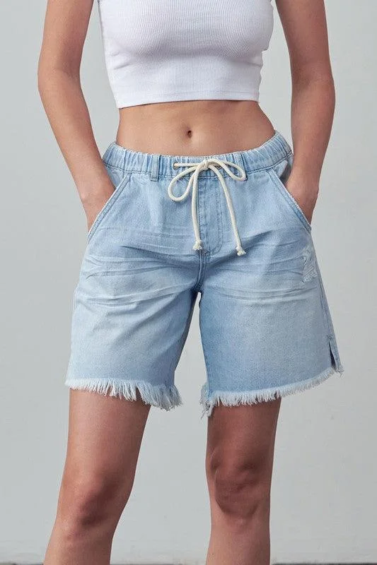 Breezy Style High Rise Drawstring Denim Shorts
