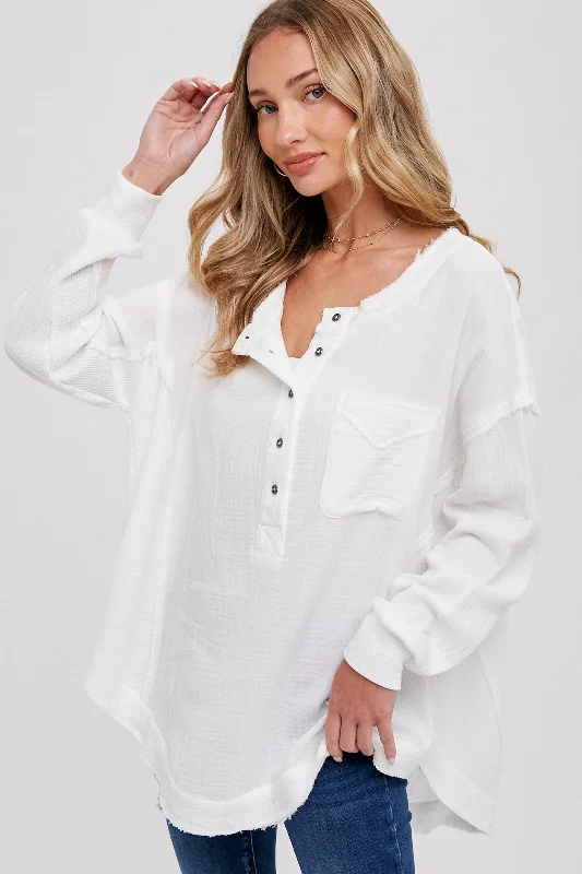 Cozy Outfit Ivory Lightweight Button Front Tunic Top