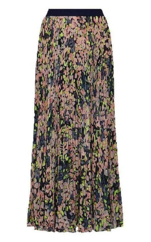 Layered Style Pleated Floral Maxi Skirt