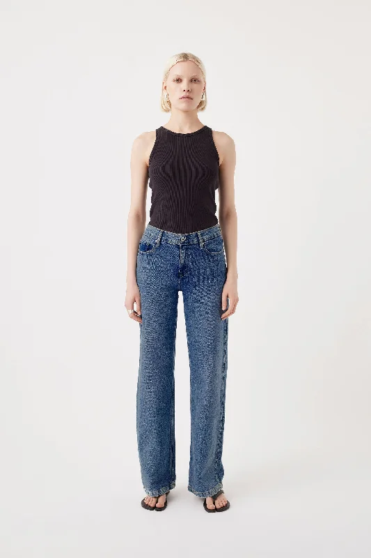 Simple Chic Mia Buttoned Mid Wide Long Jean Opulent Blue