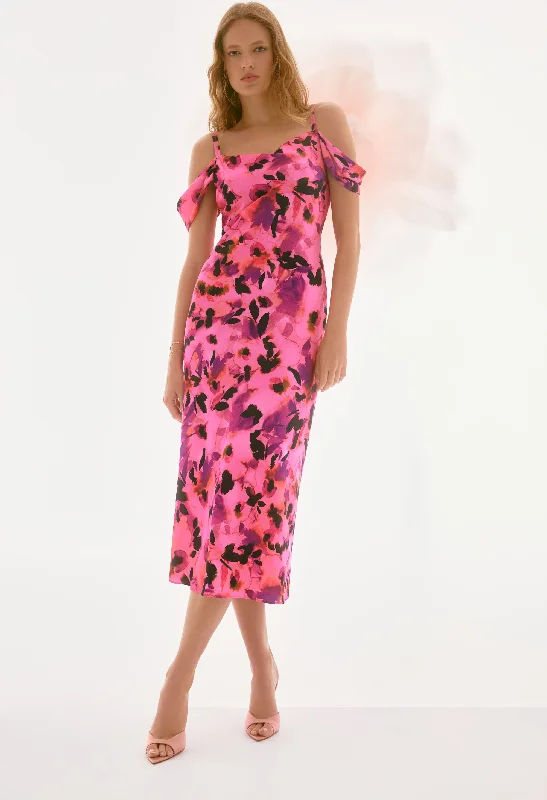 Summer Comfort Floral Cold-shoulder Dress