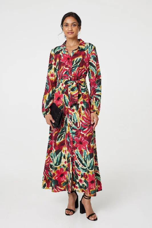 Versatile Comfort Printed Button Front Shirt Dress