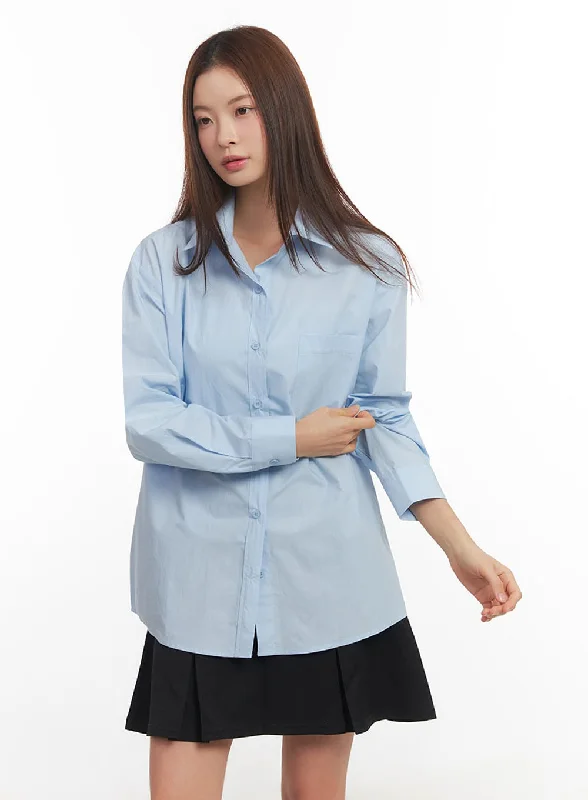 Cozy Outerwear Relaxed-Fit Collared Button-Up Shirt IM514