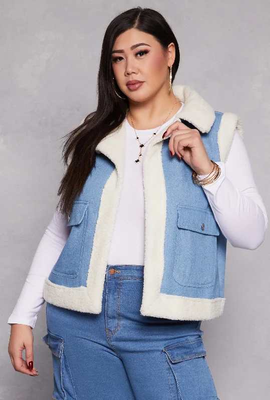 Cozy Fit Wear Plus Size Spoon Jeans Sherpa Lined Denim Vest