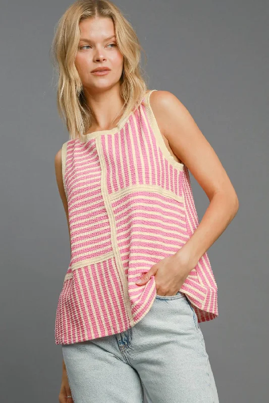 Relaxed Fashion Umgee Round Neck Texture Striped Tank
