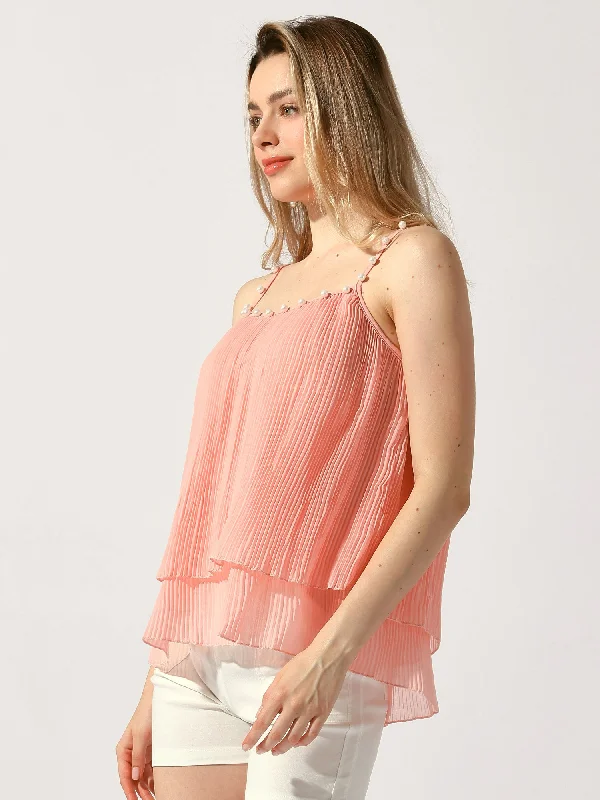 Fashion Comfort Double-Layer Pleated Ruffle Casual Spaghetti Strap Top