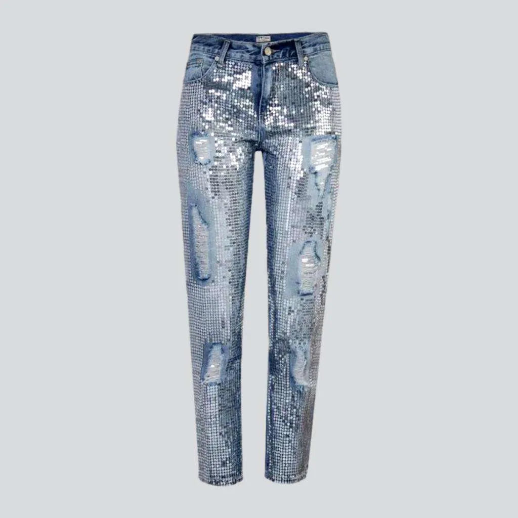 Classic Comfort Embellished mid-waist jeans
 for ladies