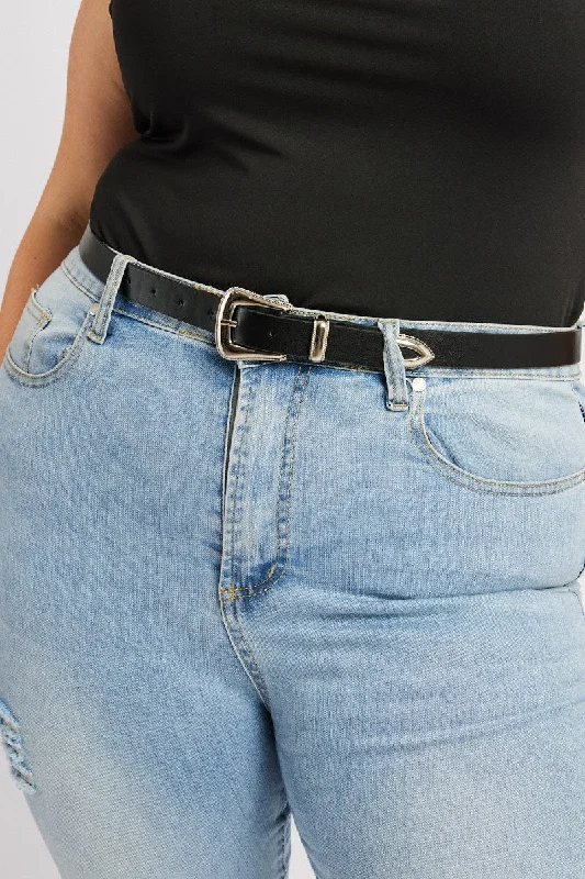 Relaxed Fit Black Waist and Hip Jeans Western Belt