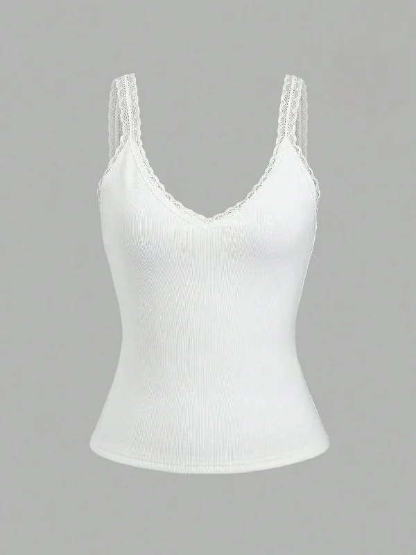 Trendy Looks Lace Detail V-Neck Wide Strap Tank