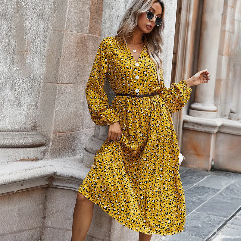 Elegant Dressing Everyday Style V-neck Leopard Print Maxi Dress