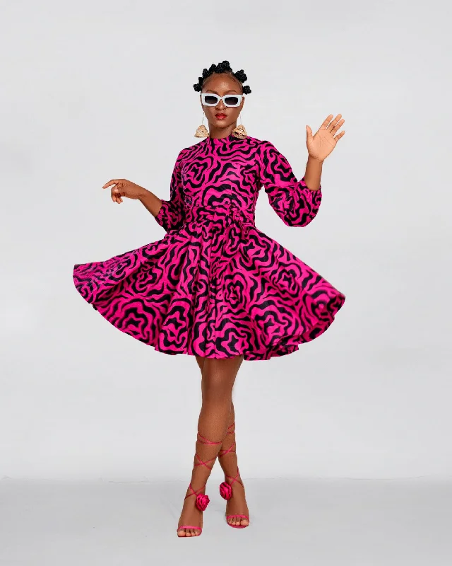 Relaxed Fit Wear Anna Ankara Mini Dress | Pink and Black African Print