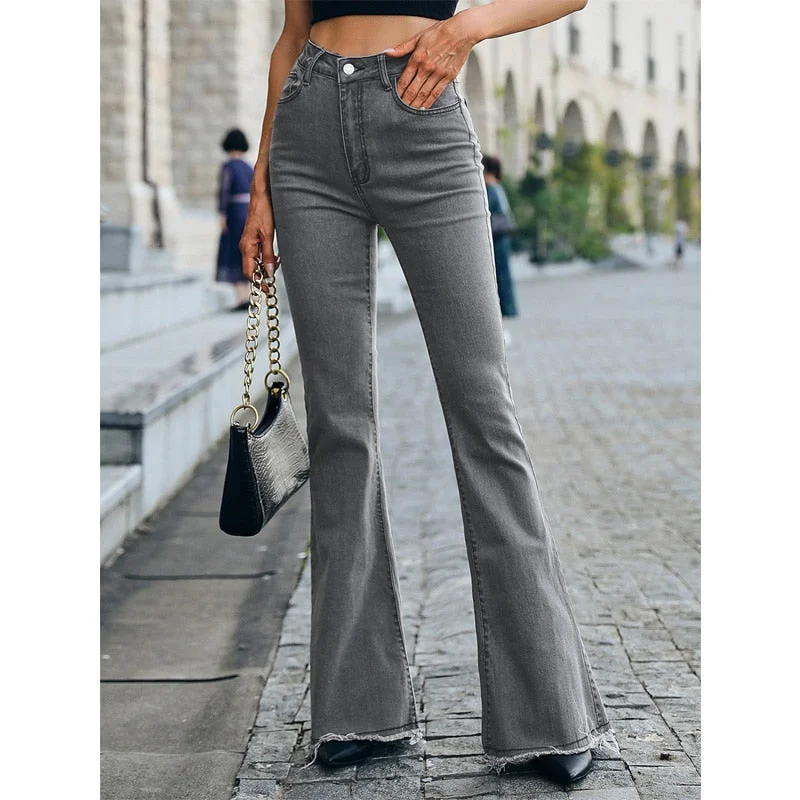Soft Layers DressBetty - Benuynffy Button Fly Women's Raw Hem Flare Jeans