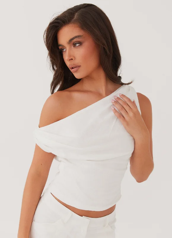 Trendy Looks Marissa Linen One Shoulder Top - White