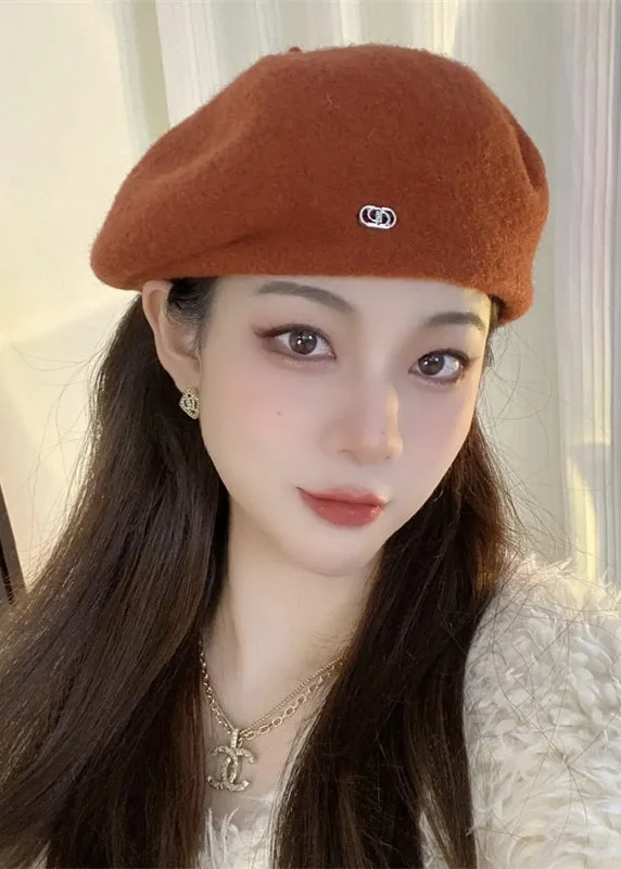 Light Comfort Elegant Rust Letter Patchwork Woolen Beret Hat